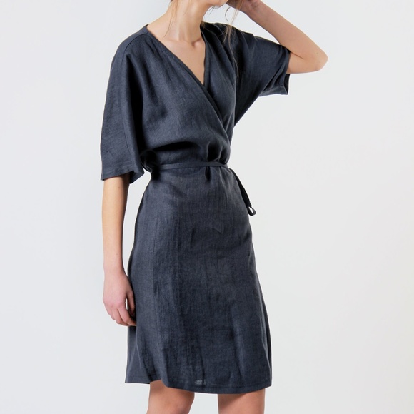Dresses & Skirts - NWOT Linen Wrap Dress sz 6, Charcoal